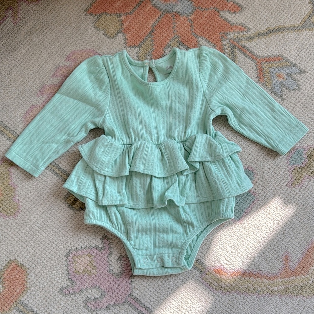 Little Me 12 month green long sleeve romper